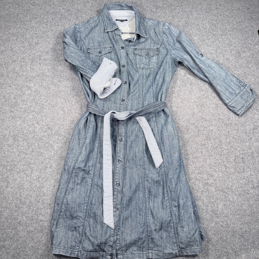 Tommy Hilfiger Womens Denim Shirt Dress Blue Long Sleeve Belted Size S P